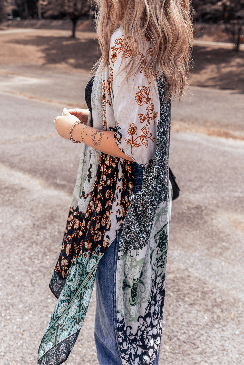 Geometric Printed Half Sleeve Kimono - Sage Her