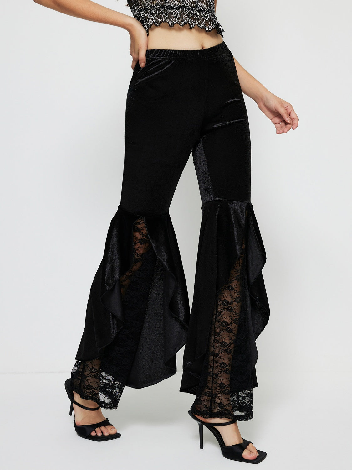 High Waist Lace Flare Pants - Sage Her