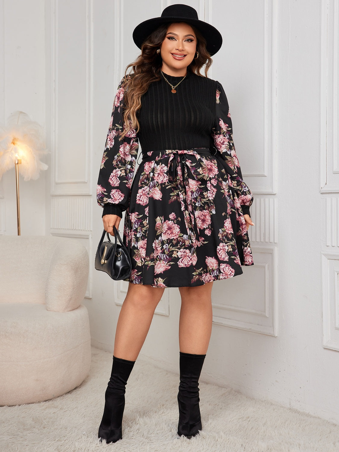 Tied Printed Long Sleeve Dress