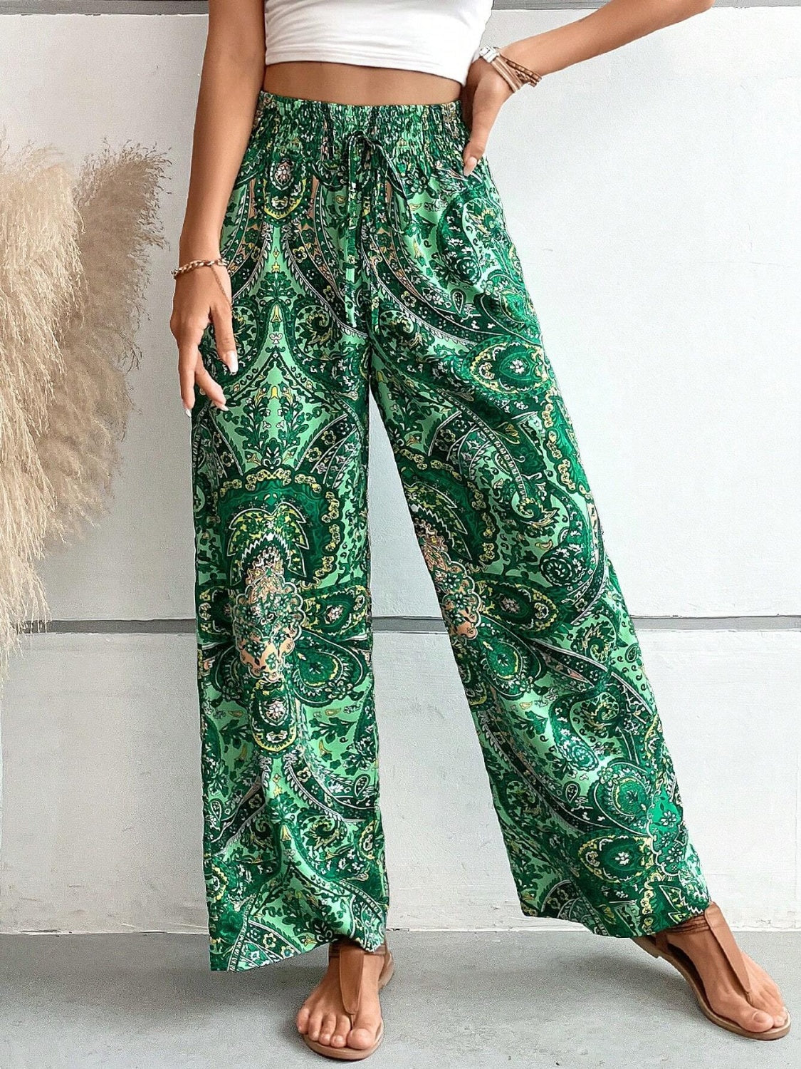 Printed Wide Leg Pants - Sage Her