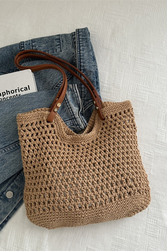 Openwork Woven Tote Bag - Sage Her